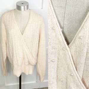 Vintage Cream Pearl-Embellished Wrap Sweater